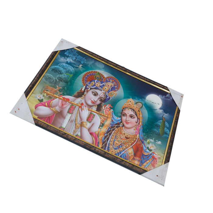 Goddess Radha And Lord Krishan Photo Frame - 20 × 13 Inches | For Pooja Temple | Home Decor And Gifts
