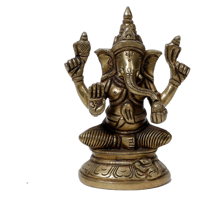 Brass Murti Lord Ganesha Is Sitting On The Stool - 5.3 × 4 Inches | For Pooja Temple | Home Decor And Gifts