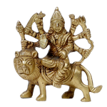 Brass Murti 2 No. Goddess Durga Mata Is Sitting On Lion - 3.5 × 3.5 Inches | For Pooja Temple | Home Decor And Gifts