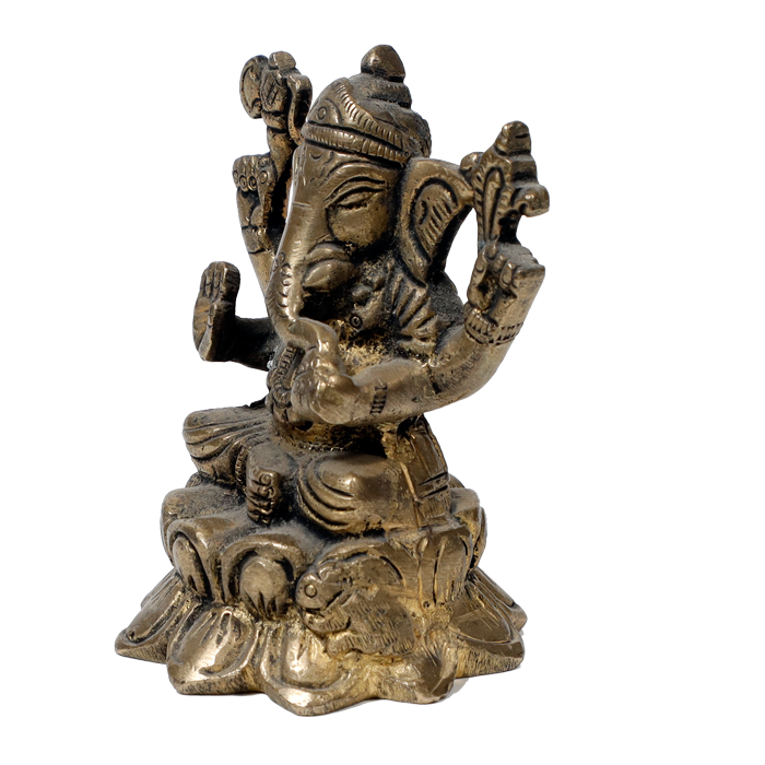 Brass Murti Lord Ganesha Is Sitting On Throne - 3.5 × 3 Inches | For Pooja Temple | Home Decor And Gifts