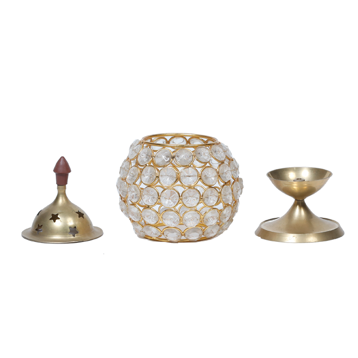 Brass Stone Diya - 6.5 × 4 Inches | 6 × 3.5 Inches