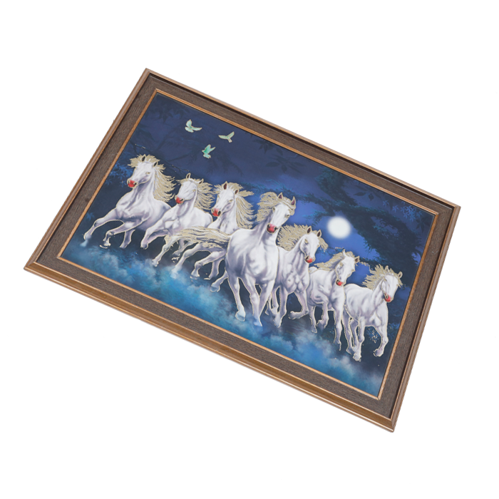 7 Running Vastu Shastr White Horse Photo Frame - 14 × 20 Inches | For Home Decor And Gifts