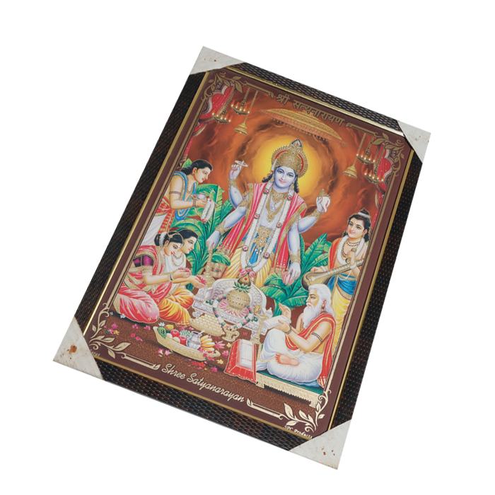 Shree Satyanarayan Bhagwan Photo Frame - 20 × 13 Inches | For Pooja Temple | Home Decor And Gifts