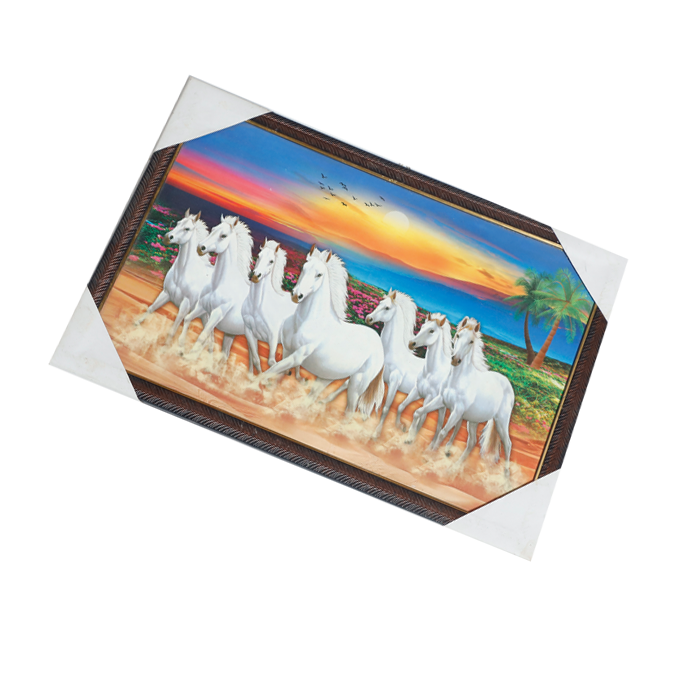 7 Running Vastu Shastr White Horse Photo Frame - 13 × 19 Inches | For Home Decor And Gifts