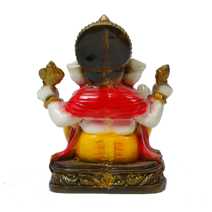 Lord Ganesha Is Sitting On The Throne Marble Dust Murti Idol - 6 × 4 Inches | For Pooja Temple And Home Decor