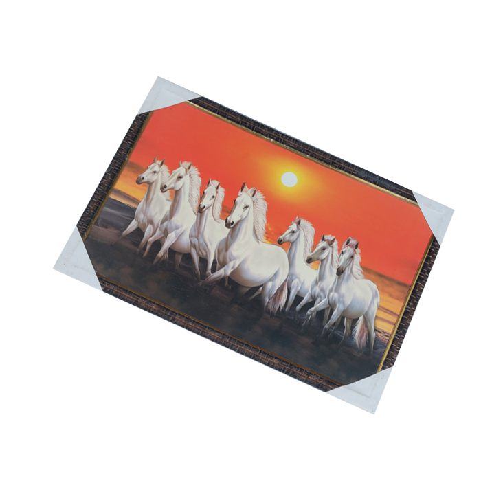 7 Running Vastu Shastr White Horse Photo Frame - 19 × 13 Inches | For Home Decor And Gifts