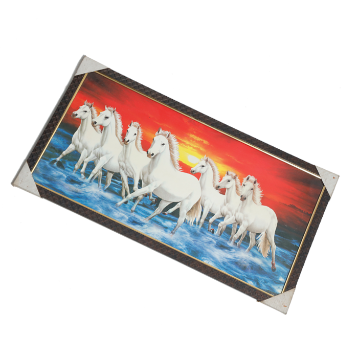 7 Running Vastu Shastr White Horse Photo Frame - 26 × 14 Inches | For Home Decor And Gifts