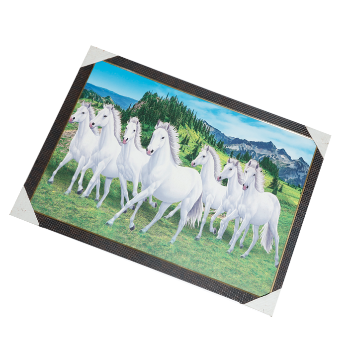 7 Running Vastu Shastr White Horse Photo Frame - 22 × 30 Inches | For Home Decor And Gifts