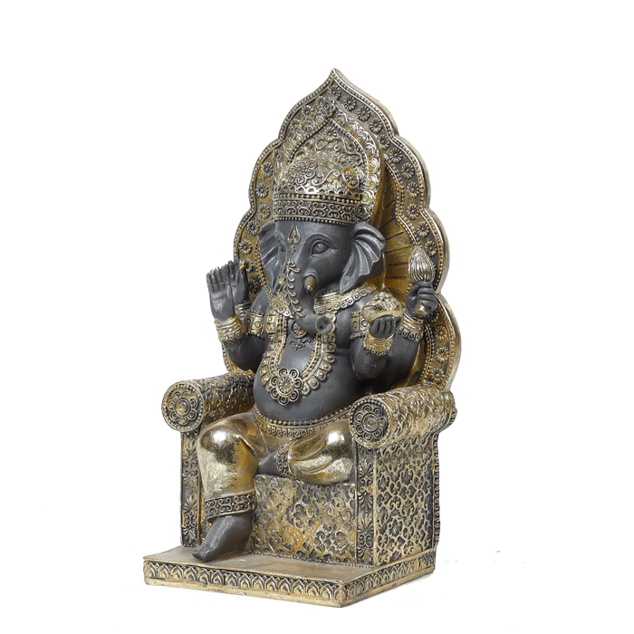 Lord Ganesha Is Sitting On The Throne Terracotta Clay Murti Idol - 10 × 5 Inches | For Pooja Temple And Home Decor