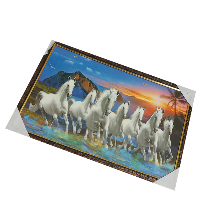 7 Running Vastu Shastr White Horse Photo Frame - 20 × 13 Inches | For Home Decor And Gifts