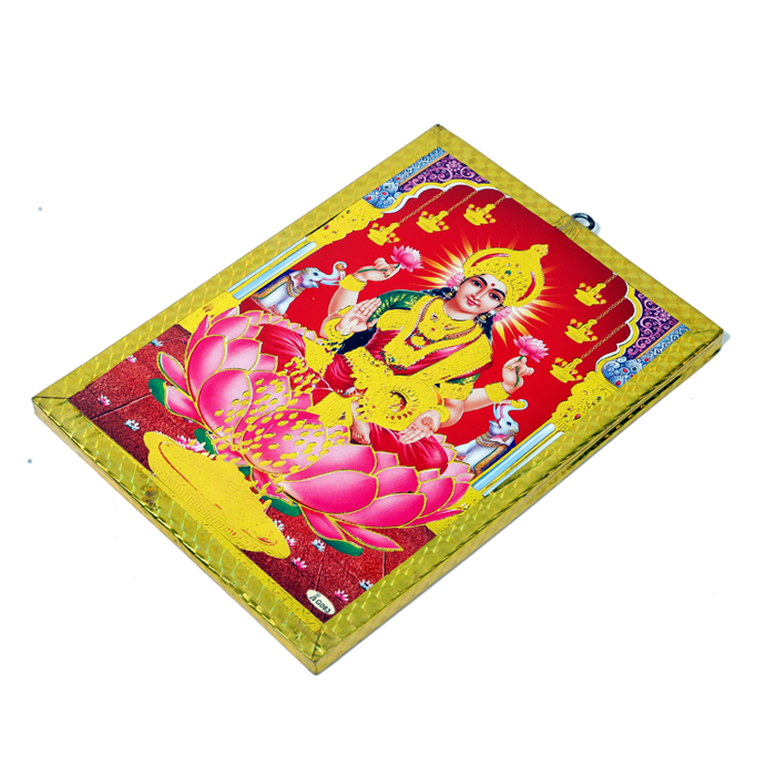 Goddess Lakshmi Sitting on The Lotus Flower Photo Frame - 7 x 5 Inches | For Pooja Temple And Home Decor