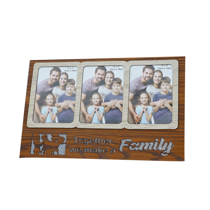 Family Wooden Photo Frame with 3 Photo - 19 × 10 Inches | For Home Decor And Gifts