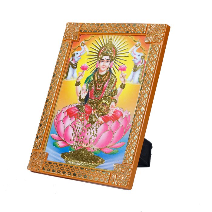 Maa Laxmi Showering Money with Pair of Elephant - 8 × 6 Inches | Glass Photo Frame