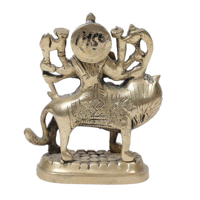 Brass Murti Durga Mata Is sitting On Lion - 4.4 × 3.5 Inches | 5 × 3.8 Inches | For Pooja Temple | Home Decor And Gifts