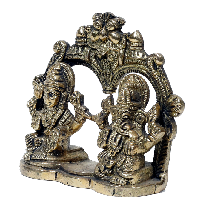 Brass Murti Goddess Lakshmi And Lord Ganesha Is Sitting On Throne - 3.5 × 3.5 Inches | For Pooja Temple | Home Decor And Gifts