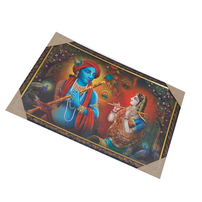 Goddess Radha And Lord Krishan Photo Frame - 20 × 13 Inches | For Pooja Temple | Home Decor And Gifts