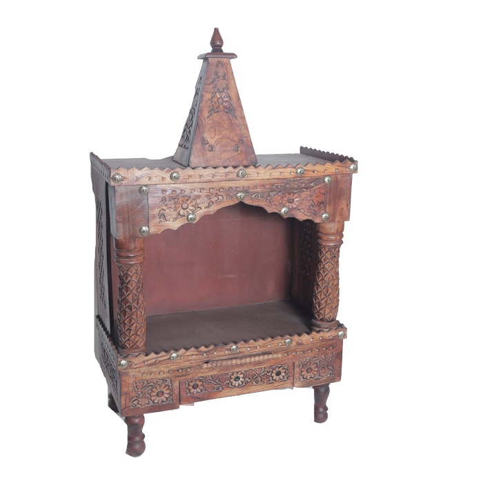 Brown Traditional Sheesham Plank Jaali Mandir,