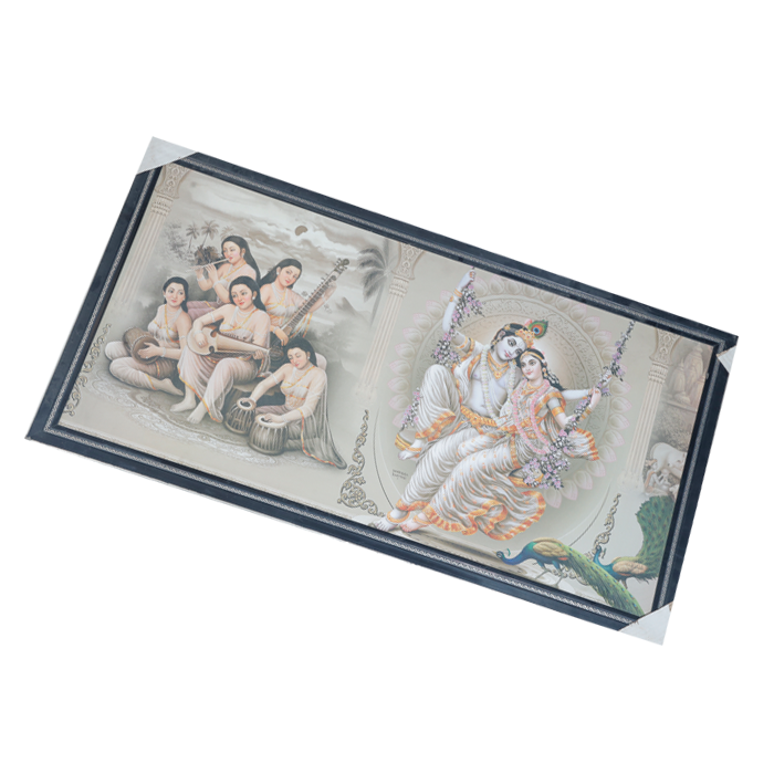 Lord Krishna And Goddess Radha Are Swinging Photo Frame - 20 × 40 Inches | For Pooja Temple | Home Decor And Gifts