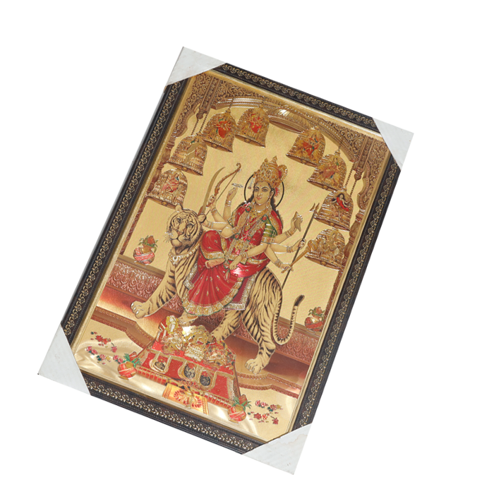 Goddess Durga Mata Is Sitting On The Lion Photo Frame - 25 × 17 Inches | For Pooja Temple | Home Decor And GIfts