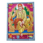 Shree Sai Baba Is Sitting On The Throne Photo Frame - 7 × 5 Inches | For Pooja Temple And Home Decor