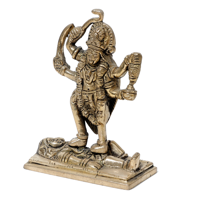 Brass Murti Goddess Kali Mata Standing On Lord Shiva - 4.2 × 3.3 Inches | For Pooja Temple | Home Decor And Gifts