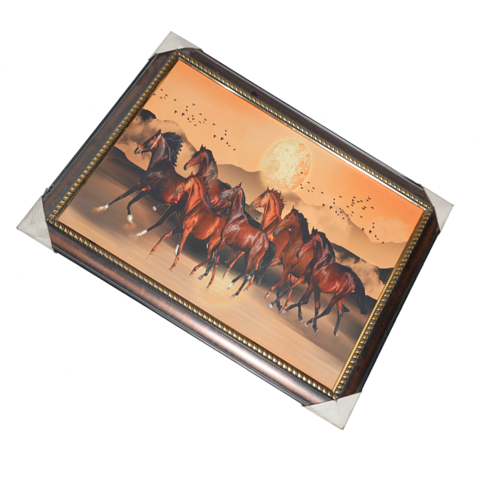 7 Running Vastu Shastr Brown Horse Photo Frame - 32 × 24 Inches | For Home Decor And Gifts