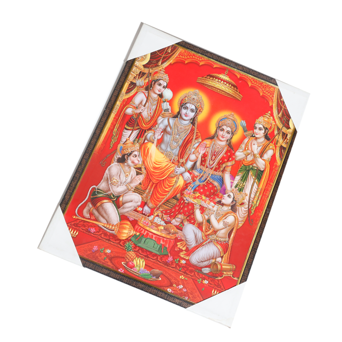 Lord Ram Darbar With Ram, Laxman, Sita And Hanuman Photo Frame - 25 × 20 Inches | For Pooja Temple | Home Decor And GIfts
