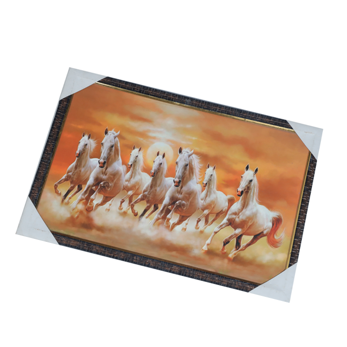7 Running Vastu Shastr White Horse Photo Frame - 19 × 13 Inches | For Home Decor And Gifts