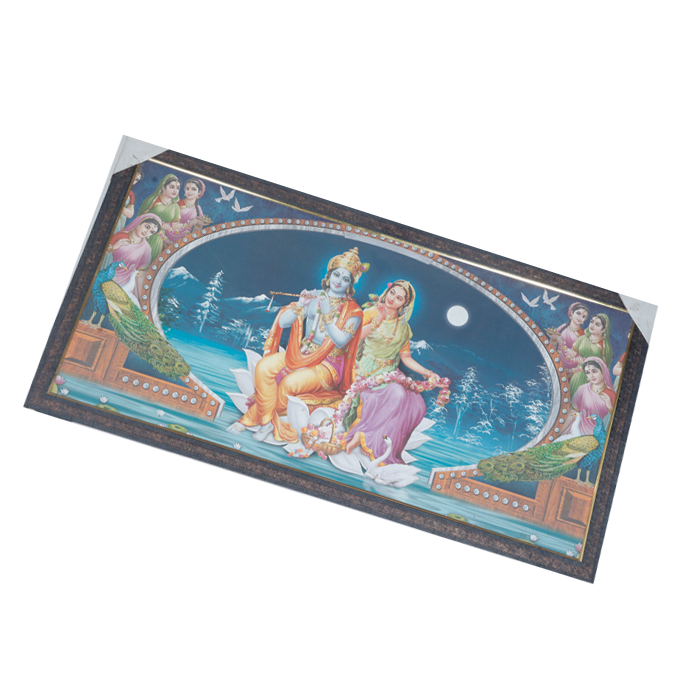 Lord Krishna And Goddess Radha Is Sitting On The Lotus Flower Photo Frame - 20 × 40 Inches | For Pooja Temple | Home Decor And Gifts