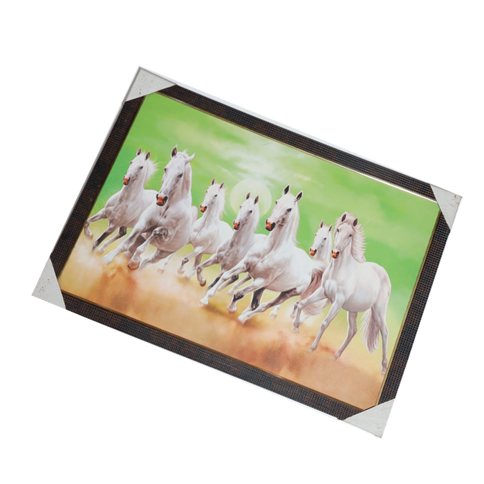 7 Running Vastu Shastr White Horse Photo Frame - 22 × 30 Inches | For Home Decor And Gifts