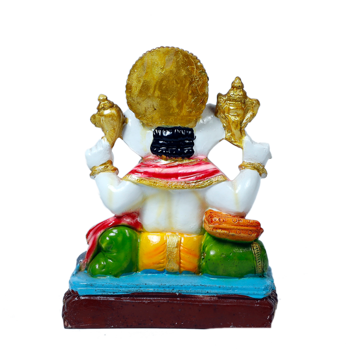 Lord Ganesha Is Sitting On The Throne Marble Dust Murti Idol - 8 × 6 Inches | For Pooja Temple And Home Decor