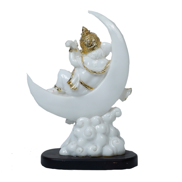 Lord Ganesha Is Sitting On The Moon Marble Dust Murti Idol - 9 × 6 Inches | For Pooja Temple And Home Decor