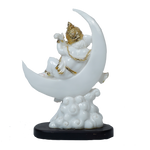 Lord Ganesha Is Sitting On The Moon Marble Dust Murti Idol - 9 × 6 Inches | For Pooja Temple And Home Decor