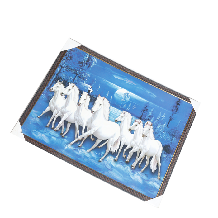 7 Running Vastu Shastr White Horse Photo Frame - 22 × 30 Inches | For Home Decor And Gifts