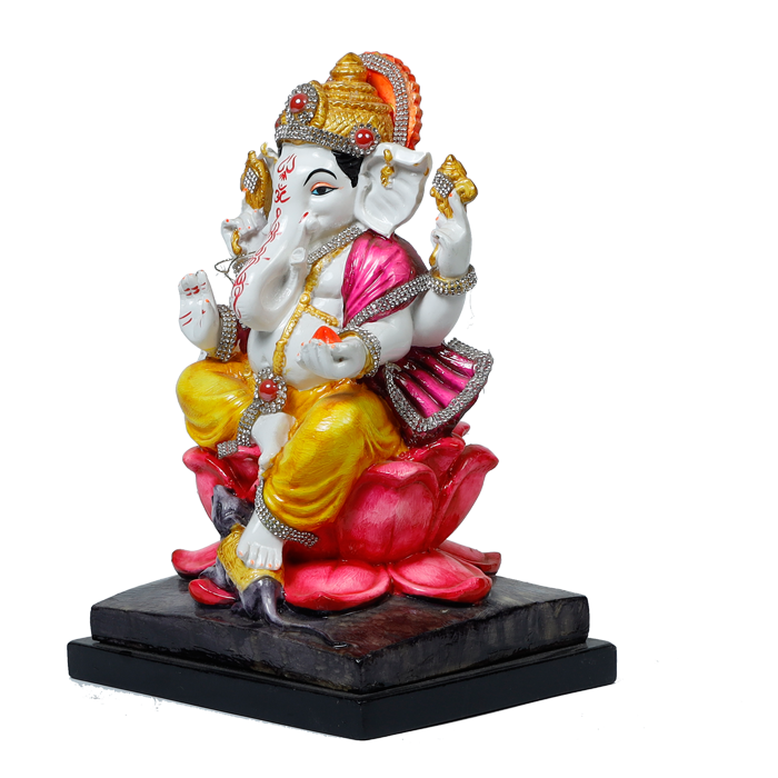 Lord Ganesha Is Sitting On The Throne Marble Dust Murti Idol - 11 × 8 Inches | For Pooja Temple And Home Decor
