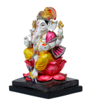 Lord Ganesha Is Sitting On The Throne Marble Dust Murti Idol - 11 × 8 Inches | For Pooja Temple And Home Decor