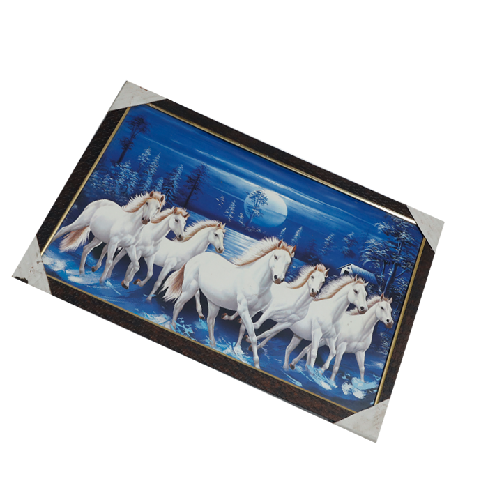 7 Running Vastu Shastr White Horse Photo Frame - 20 × 13 Inches | For Home Decor And Gifts