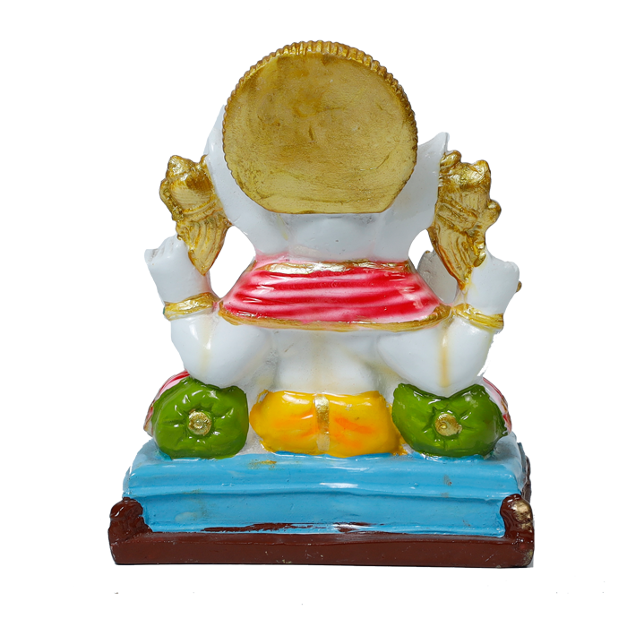 Lord Ganesha Is Sitting On The Throne Marble Dust Murti Idol - 8 × 6 Inches | For Pooja Temple And Home Decor