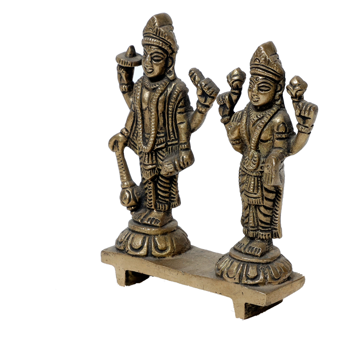 Brass Murti Lord Vishnu Bhagavaan and Goddess Lakshmi Ji - 4 × 3.8 Inches | For Pooja Temple | Home Decor And Gifts