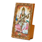 Goddess Saraswati Mata Sitting on Lotus Flower Photo Frame - 5 × 3 Inches | For Pooja Temple And Home Decor