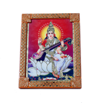 Goddess Saraswati Sitting On Lotus Photo Frame - 8 × 6 Inches | For Pooja Temple And Home Decor