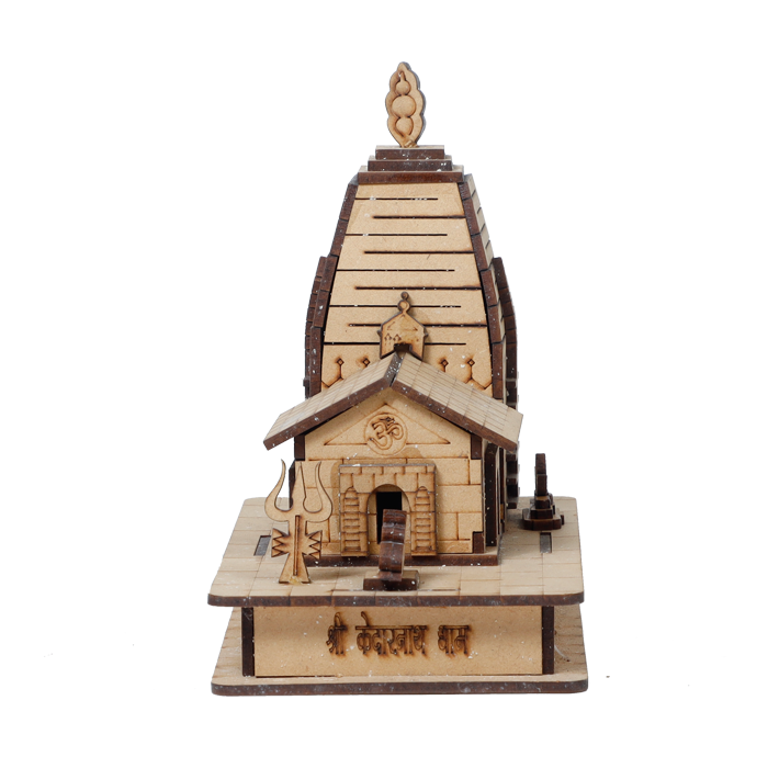 HaridwarDivine Wood Shree Kedarnath with Nandi Bull Temple 3D Model - 6 × 4 Inches | For Home Decor | Pooja Temple And Gifts