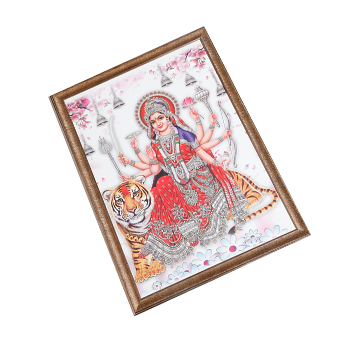 Goddess Durga Mata Is Sitting On The Lion Photo Frame - 30× 23 Inches | For Pooja Temple | Home Decor And Gifts