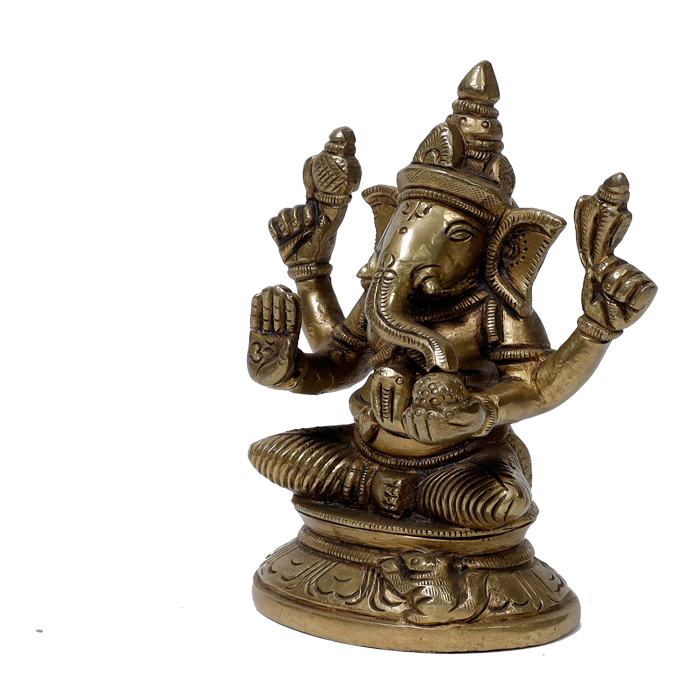 Brass Murti Lord Ganesha Is Sitting On The Stool - 5.3 × 4 Inches | For Pooja Temple | Home Decor And Gifts