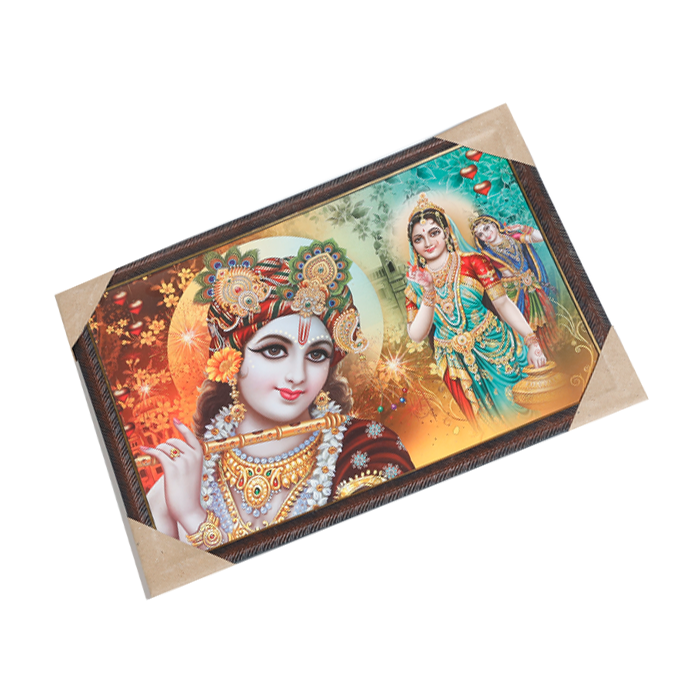 Goddess Radha And Lord Krishan Photo Frame - 13 × 19 Inches | For Pooja Temple | Home Decor And Gifts