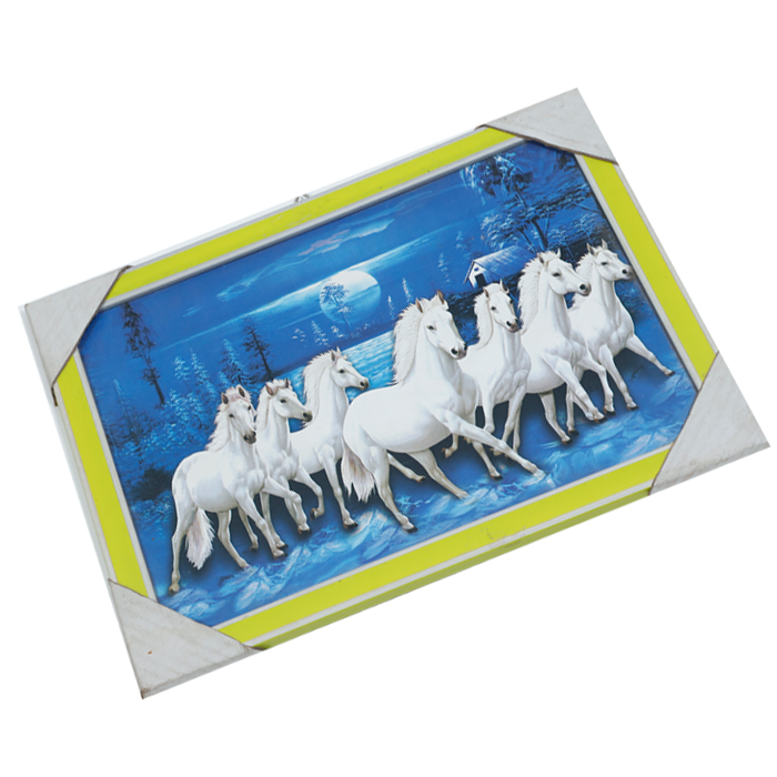 7 Running Vastu Shastr White Horse Photo Frame - 9 × 13 Inches | For Home Decor And Gifts