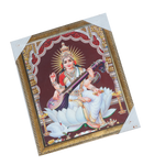 Goddess Saraswati Mata Sitting on Lotus Flower Photo Frame - 12 × 10 Inches | For Pooja Temple | Home Decor And GIfts
