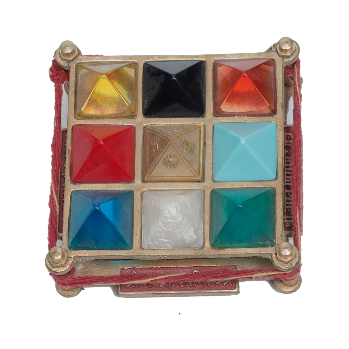 Navgraha Pyramid Yantra Chowki in Brass for Navgraha Shanti & Good Luck - 3 × 3 Inches