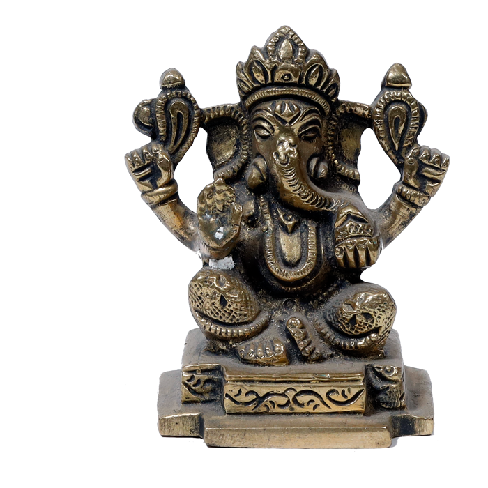 Brass Murti Lord Ganesha Is Sitting On Throne - 3 × 2 Inches | 3.5 × 3 Inches | 3 × 2.5 Inches | 3 × 3 Inches | For Pooja Temple | Home Decor And Gifts