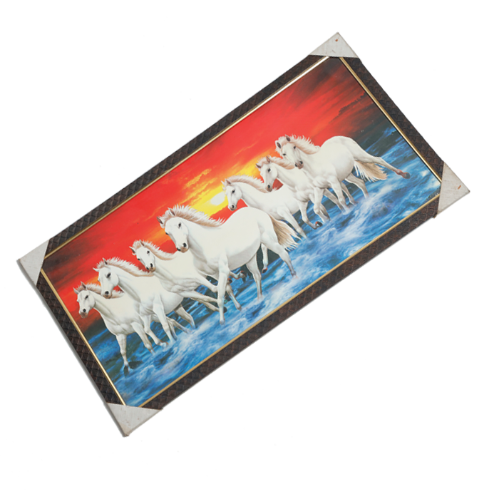 7 Running Vastu Shastr White Horse Photo Frame - 26 × 14 Inches | For Home Decor And Gifts